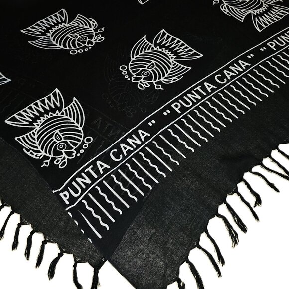 PUNTA CANA B&W WRAP with FISH MOTIF from DOMINICAN REPUBLIC--PERFECT BEACH VIBE - Picture 9 of 14